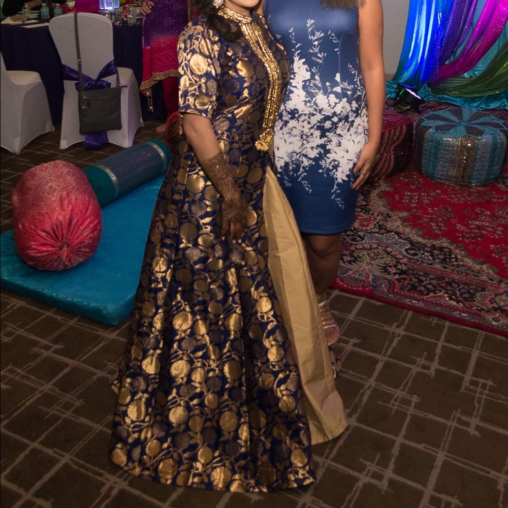 Anarkali style with choli- Blue and Gold Bridal